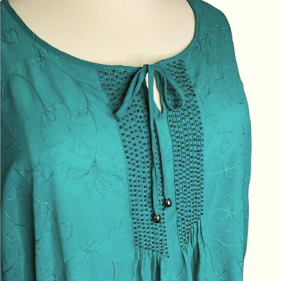 Maggie Barnes Plus Size Woman's Blouse Size 4X Green Beaded Embroidered - Picture 3 of 11